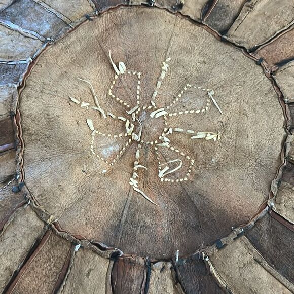 Leather Cowhide Patchwork Circular Rug Brown and Black - Picture 12 of 15